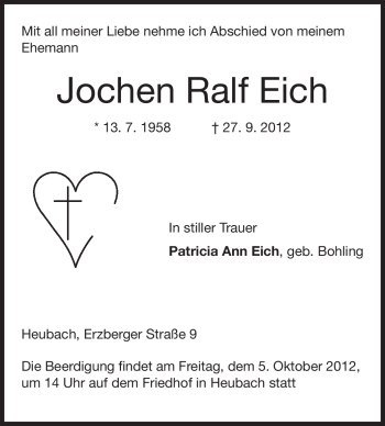 Traueranzeige von Jochen Ralf Eich von Echo-Zeitungen (Gesamtausgabe)