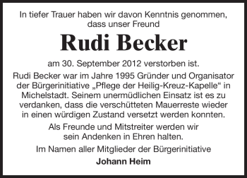 Traueranzeige von Rudi Becker von Odenwälder Echo