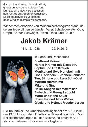 Traueranzeige von Jakob Krämer von Odenwälder Echo