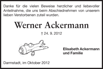 Traueranzeige von Werner Ackermann von Darmstädter Echo, Odenwälder Echo, Rüsselsheimer Echo, Groß-Gerauer-Echo, Ried Echo
