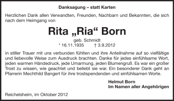 Traueranzeige von Rita Born von Odenwälder Echo