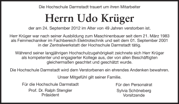 Traueranzeige von Udo Krüger von Echo-Zeitungen (Gesamtausgabe)