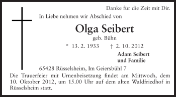 Traueranzeige von Olga Seibert von Echo-Zeitungen (Gesamtausgabe)