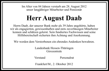 Traueranzeige von August Daab von Echo-Zeitungen (Gesamtausgabe)