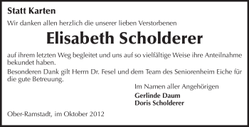 Traueranzeige von Elisabeth Scholderer von Echo-Zeitungen (Gesamtausgabe)