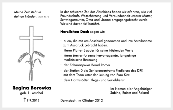 Traueranzeige von Regina Borowka von Echo-Zeitungen (Gesamtausgabe)