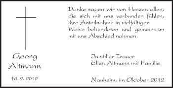 Traueranzeige von Georg Altmann von Rüsselsheimer Echo, Groß-Gerauer-Echo, Ried Echo