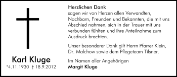 Traueranzeige von Karl Kluge von Echo-Zeitungen (Gesamtausgabe)