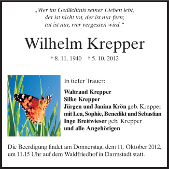 Traueranzeige von Wilhelm Krepper von Echo-Zeitungen (Gesamtausgabe)