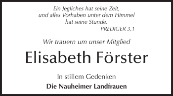 Traueranzeige von Elisabeth Förster von Rüsselsheimer Echo, Groß-Gerauer-Echo, Ried Echo
