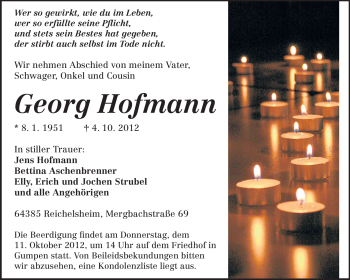 Traueranzeige von Georg Hofmann von Odenwälder Echo