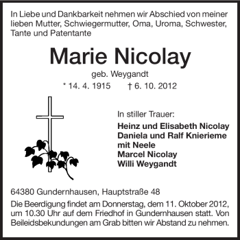Traueranzeige von Georg Nicolay von Echo-Zeitungen (Gesamtausgabe)