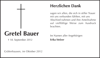 Traueranzeige von Gretel Bauer von Echo-Zeitungen (Gesamtausgabe)