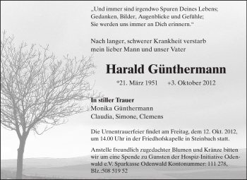 Traueranzeige von Harald Günthermann von Odenwälder Echo