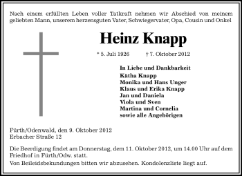 Traueranzeige von Heinz Knapp von Starkenburger Echo