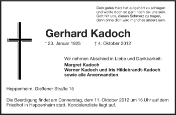 Traueranzeige von Gerhard Kadoch von Starkenburger Echo