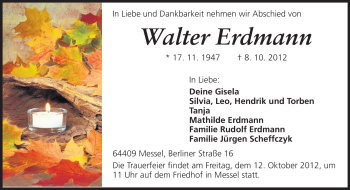 Traueranzeige von Walter Erdmann von Echo-Zeitungen (Gesamtausgabe)