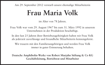 Traueranzeige von Maria Volk von Echo-Zeitungen (Gesamtausgabe)