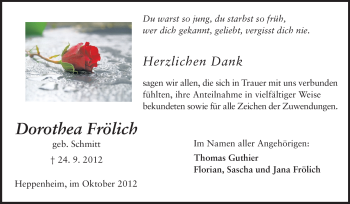 Traueranzeige von Dorothea Frölich von Starkenburger Echo