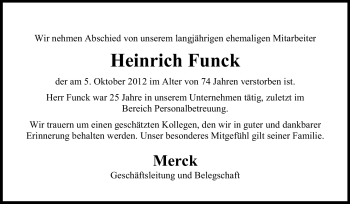 Traueranzeige von Heinrich Funck von Echo-Zeitungen (Gesamtausgabe)