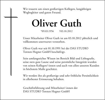 Traueranzeige von Oliver Guth von Echo-Zeitungen (Gesamtausgabe)