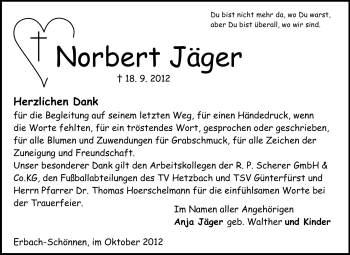Traueranzeige von Norbert Jäger von Odenwälder Echo