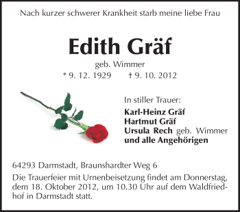 Traueranzeige von Edith Gräf von Echo-Zeitungen (Gesamtausgabe)