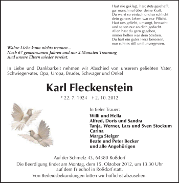 Traueranzeige von Karl Fleckenstein von Echo-Zeitungen (Gesamtausgabe)