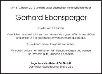 Traueranzeige von Gerhard Ebensperger von Echo-Zeitungen (Gesamtausgabe)