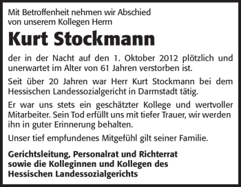 Traueranzeige von Kurt Stockmann von Echo-Zeitungen (Gesamtausgabe)