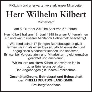 Traueranzeige von Wilhelm Kilbert von Odenwälder Echo