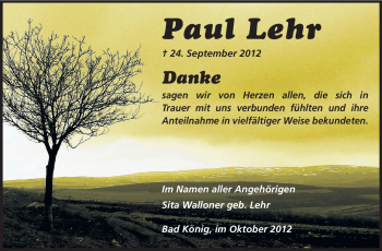 Traueranzeige von Paul Lehr von Odenwälder Echo