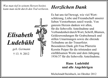 Traueranzeige von Elisabeth Ludebühl von Odenwälder Echo