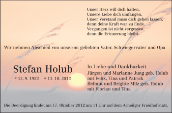 Traueranzeige von Stefan Holub von Echo-Zeitungen (Gesamtausgabe)