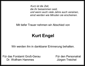 Traueranzeige von Kurt Engel von Rüsselsheimer Echo, Groß-Gerauer-Echo, Ried Echo