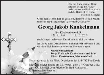 Traueranzeige von Georg Jakob Kunkelmann von Odenwälder Echo