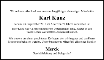Traueranzeige von Karl Kunz von Echo-Zeitungen (Gesamtausgabe)