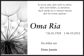 Traueranzeige von Ria  von Rüsselsheimer Echo, Groß-Gerauer-Echo, Ried Echo