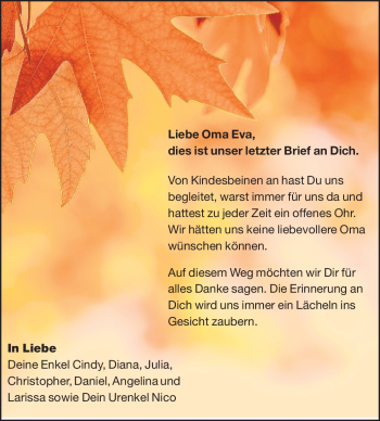 Traueranzeige von Eva Volk von Odenwälder Echo