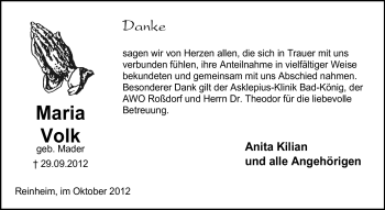 Traueranzeige von Maria Volk von Darmstädter Echo, Odenwälder Echo, Rüsselsheimer Echo, Groß-Gerauer-Echo, Ried Echo