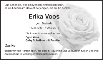 Traueranzeige von Erika Voos von Echo-Zeitungen (Gesamtausgabe)
