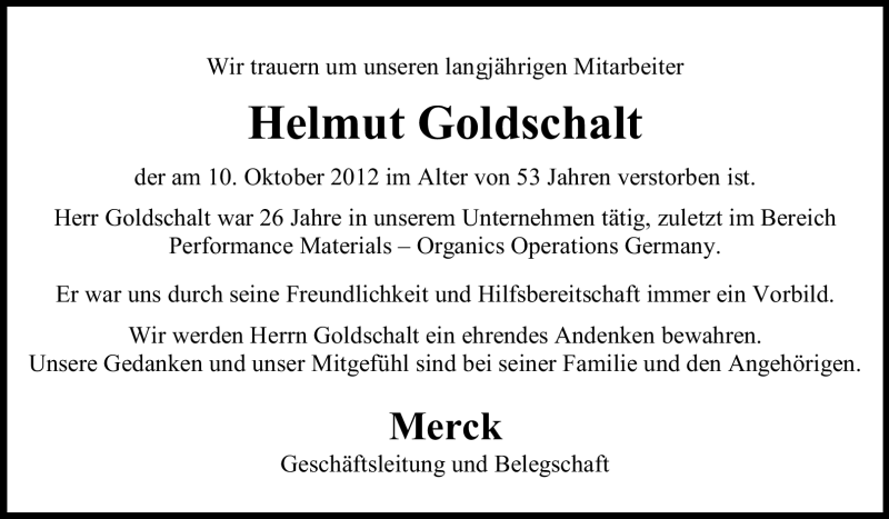  Traueranzeige für Helmut Goldschalt vom 16.10.2012 aus Echo-Zeitungen (Gesamtausgabe)