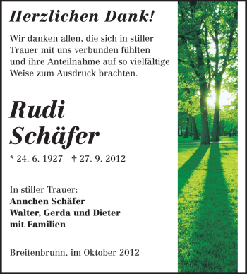 Traueranzeige von Rudi Schäfer von Odenwälder Echo