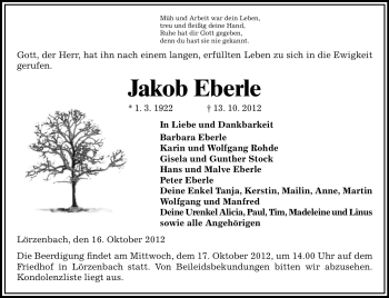 Traueranzeige von Jakob Eberle von Starkenburger Echo