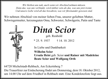 Traueranzeige von Dina Scior von Odenwälder Echo