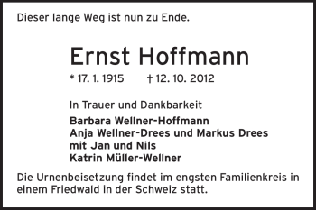 Traueranzeige von Ernst Hoffmann von Echo-Zeitungen (Gesamtausgabe)