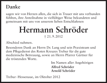 Traueranzeige von Hermann Schröder von Rüsselsheimer Echo, Groß-Gerauer-Echo, Ried Echo