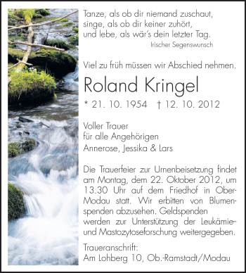 Traueranzeige von Roland Kringel von Echo-Zeitungen (Gesamtausgabe)