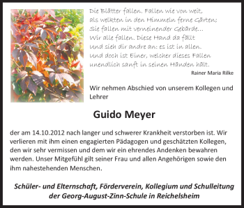 Traueranzeige von Guido Meyer von Odenwälder Echo