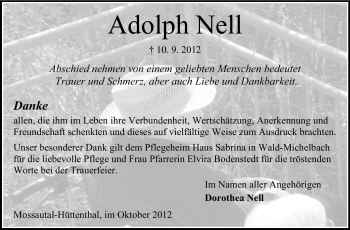 Traueranzeige von Adolph Nell von Odenwälder Echo